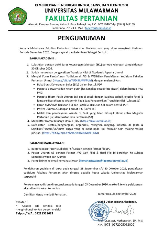 PENGUMUMAN YUDISIUM PERIODE DESEMBER 2026